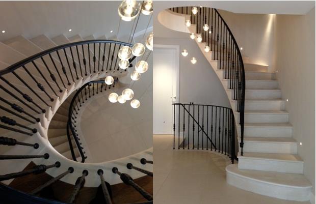 spotlighting on staircase - interior design with stone