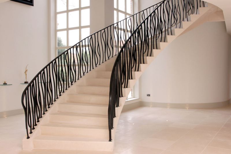 23. Steel-supported contemporary Moleanos stone staircase with matching floor – Hampshire