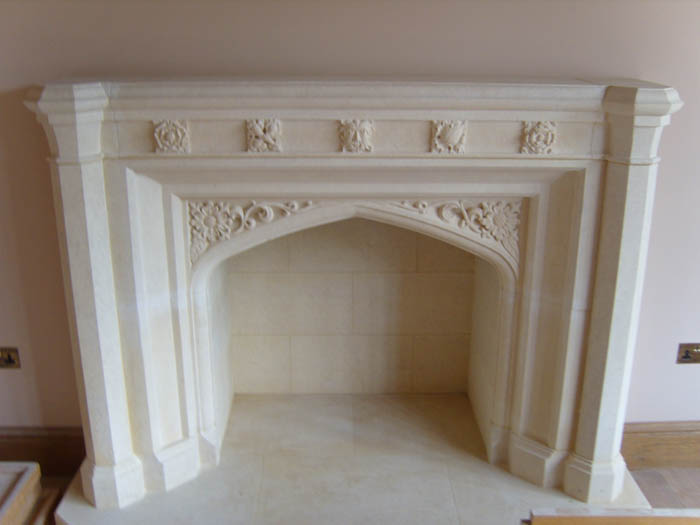 traditional stone fireplace