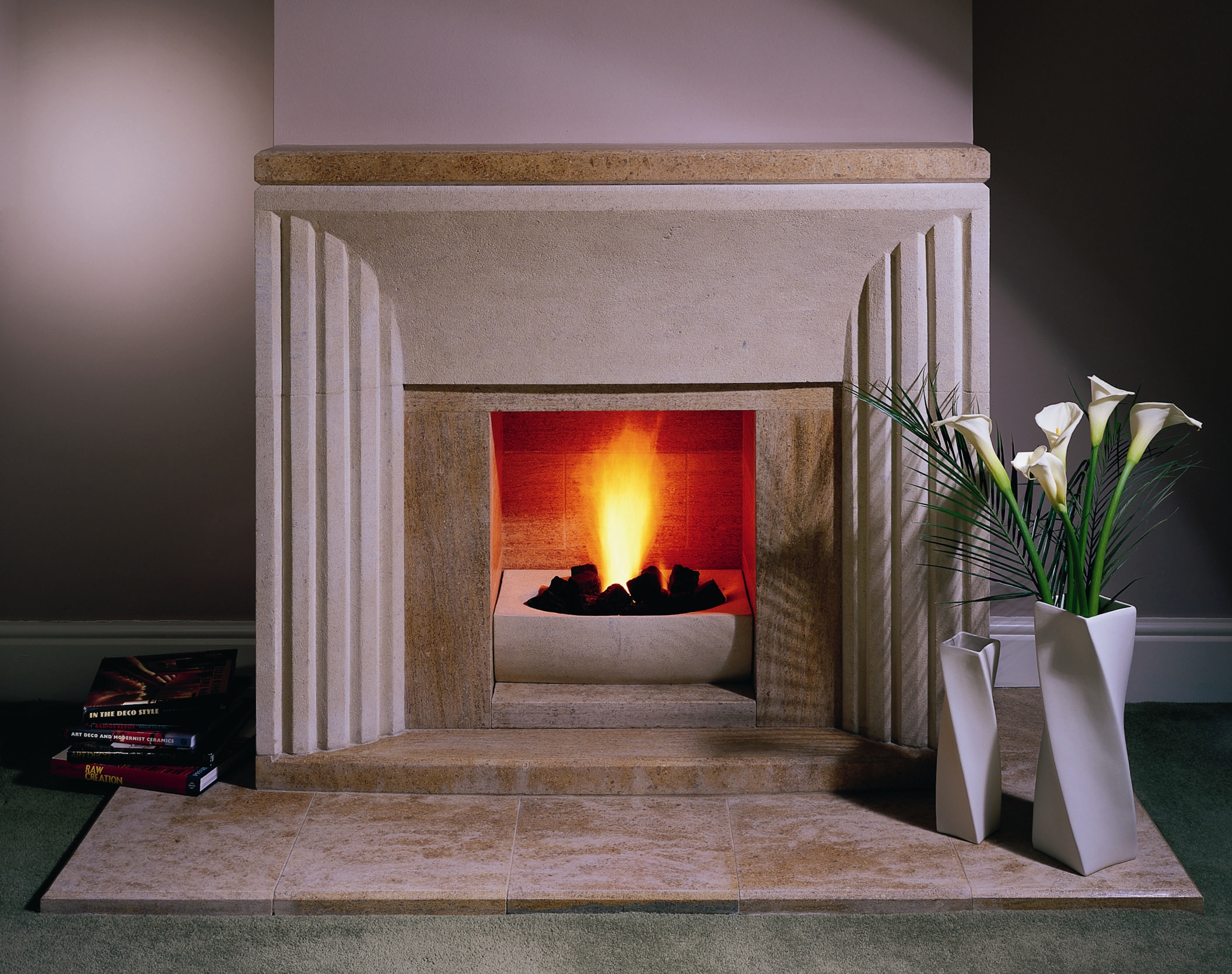 Contrasting Bath and Ancaster Stone Fireplace